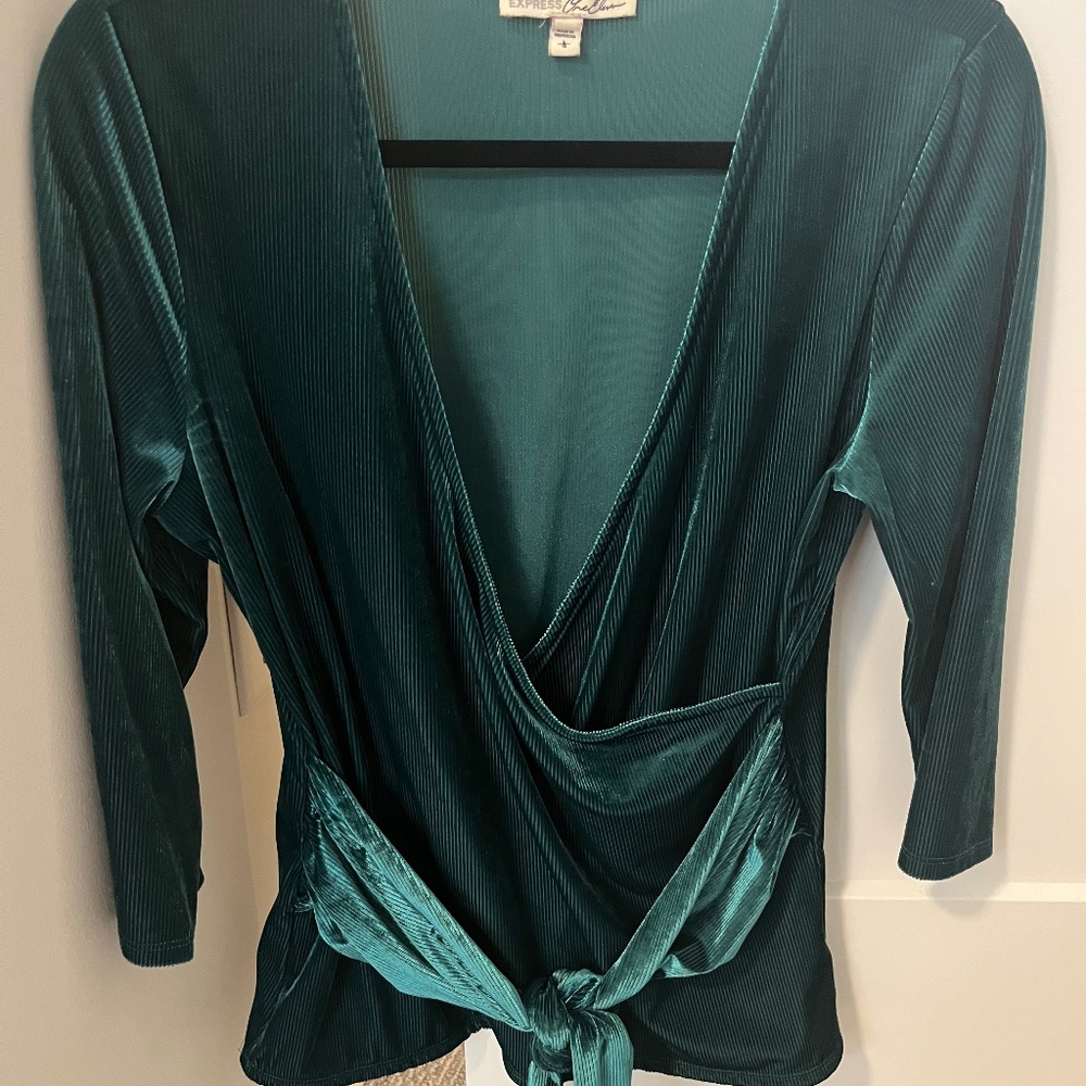 Green velvet wrap top